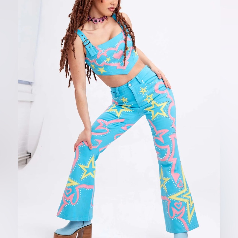 Festival set top+pants with stars blue EASY TIGER